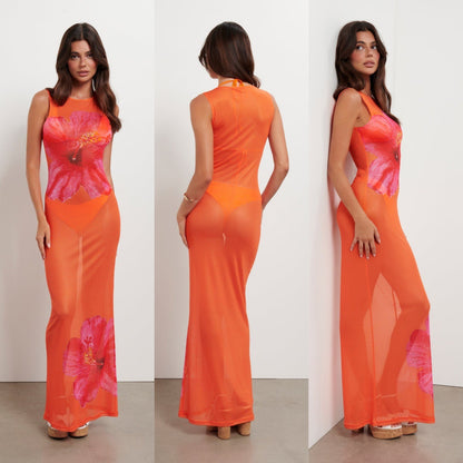 Floral Print Sleeveless Slim-fit Dress