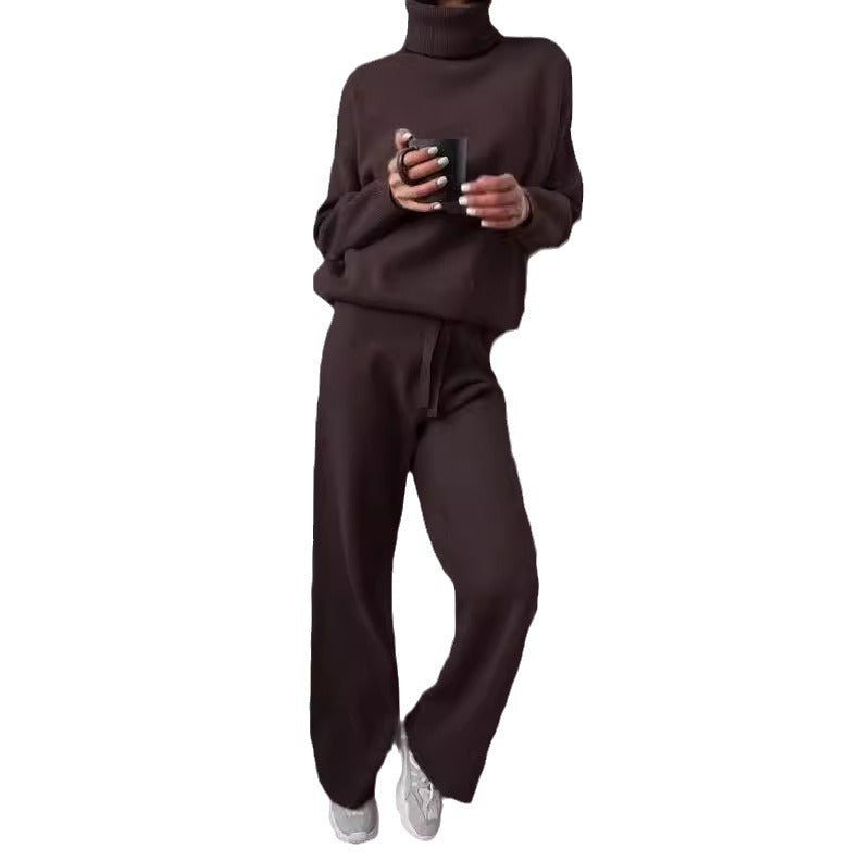 Solid-color knitted two-piece set