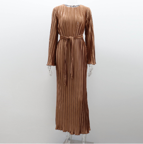 Women's Round Neck Pleated Dress