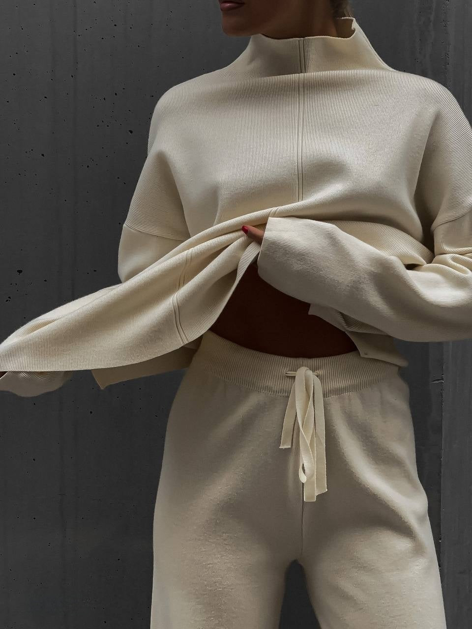 Women's Long Sleeve Sweater Pants Suit