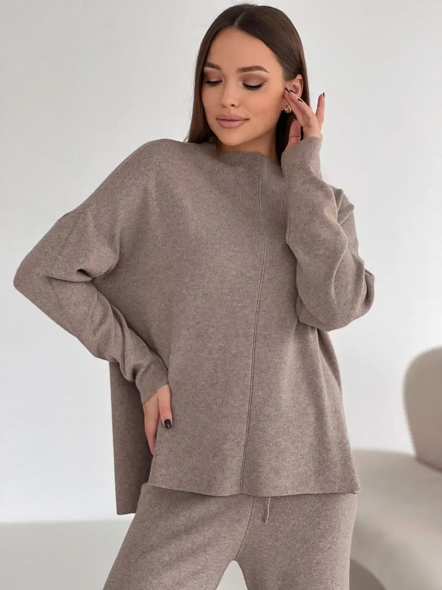 Women's Long Sleeve Sweater Pants Suit