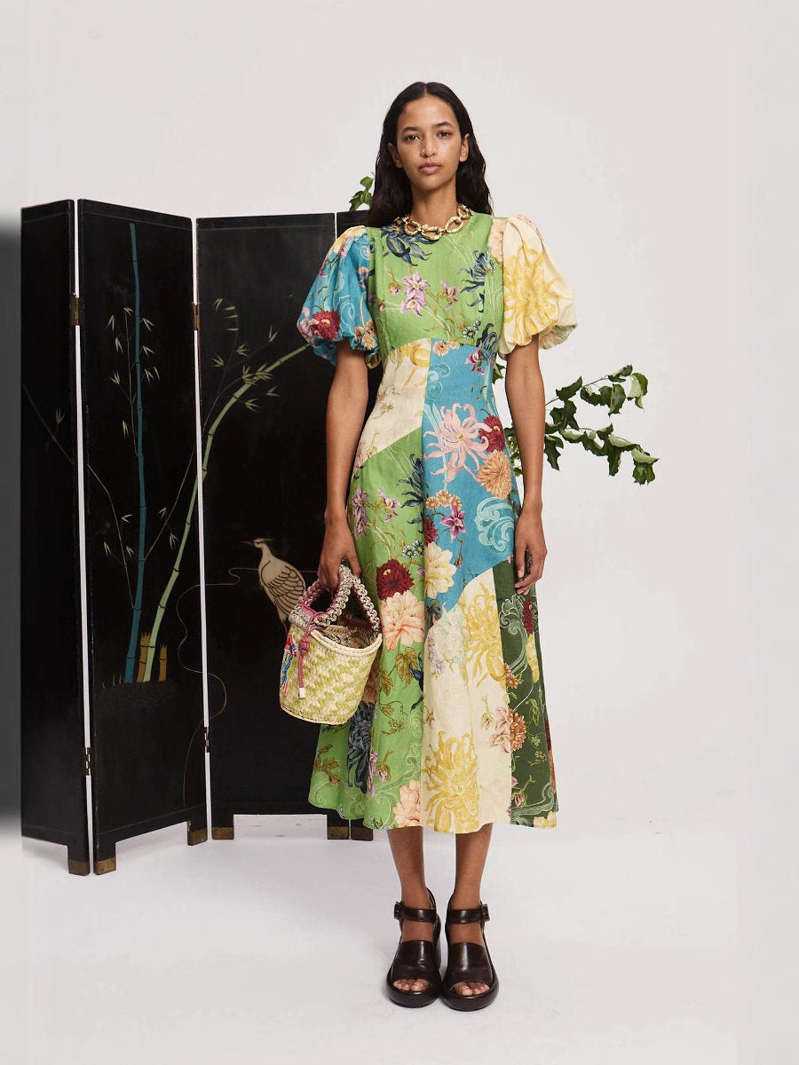 Round neck linen dress