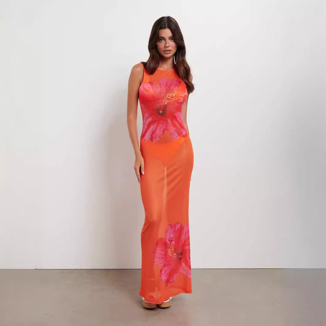 Floral Print Sleeveless Slim-fit Dress