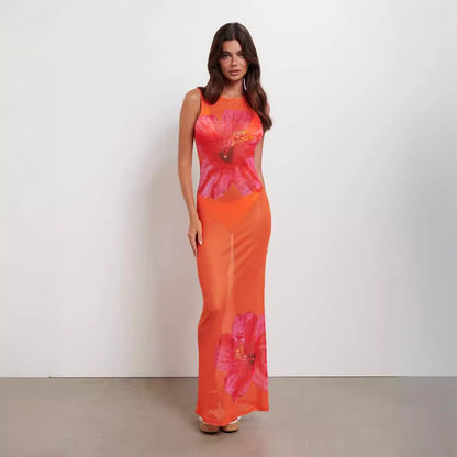 Floral Print Sleeveless Slim-fit Dress