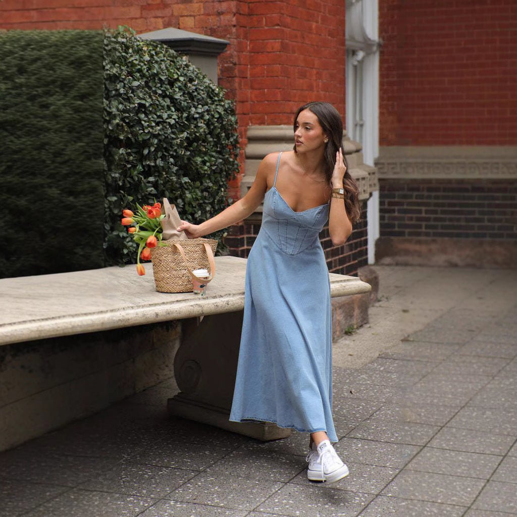 Sleeveless Denim Dress with Adjustable Straps