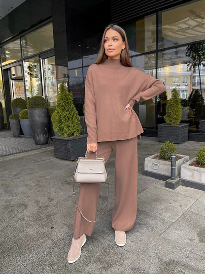 Women's Long Sleeve Sweater Pants Suit