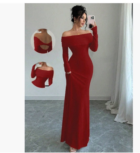 One-shoulder bag-style hip-length dress