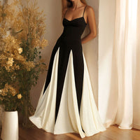 Fashionable and elegant strap dress with color-blocking design