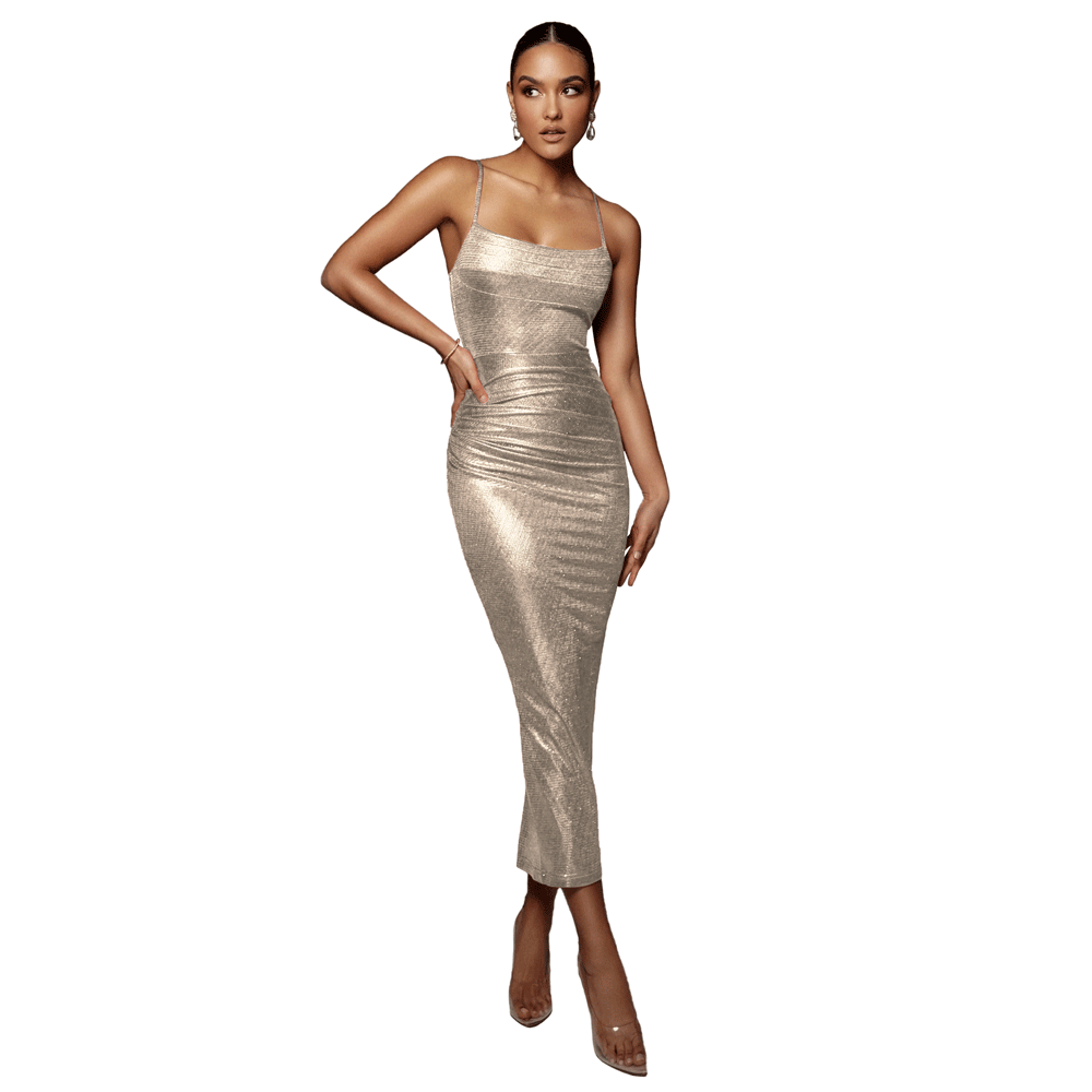 Pleated Strap Bodycon Party Dress