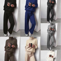 Solid-color knitted two-piece set