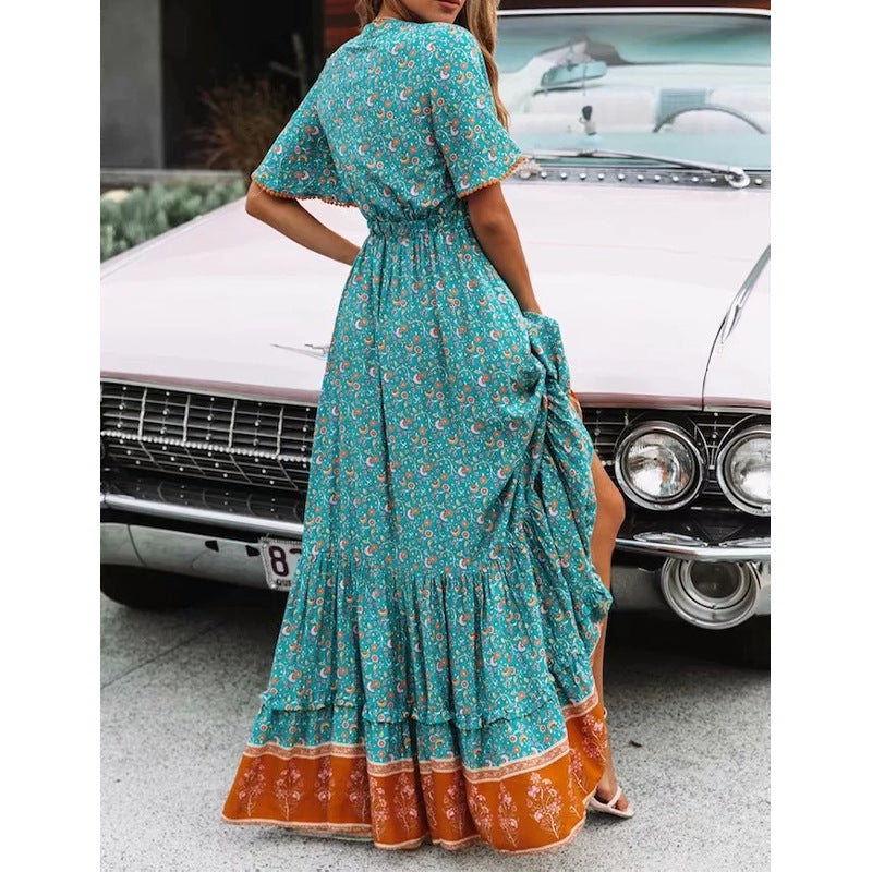 V-Neck High Waist Flowy Summer Dress