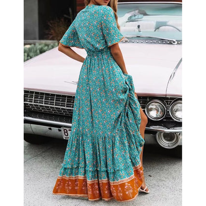 V-Neck High Waist Flowy Summer Dress