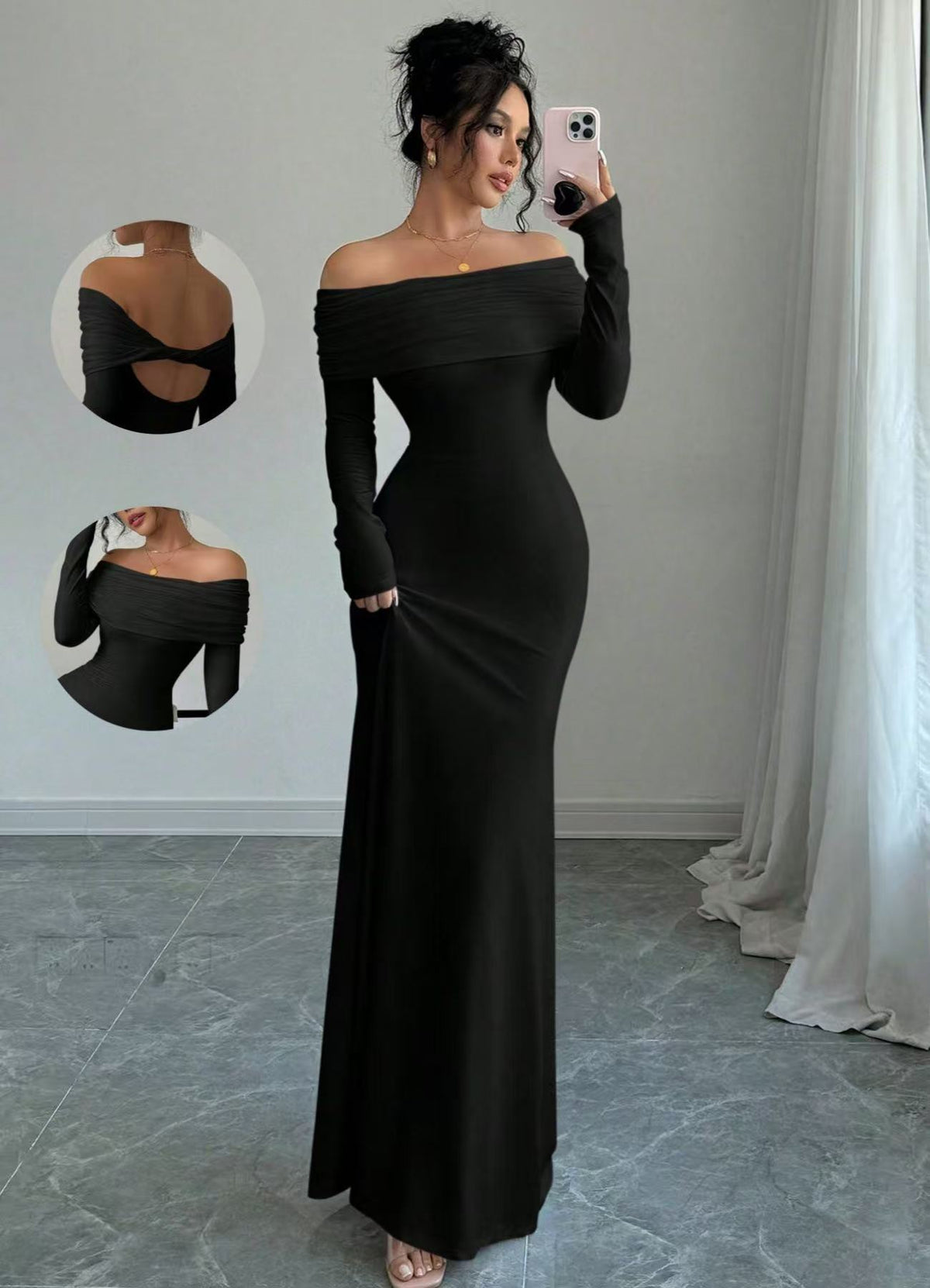 One-shoulder bag-style hip-length dress