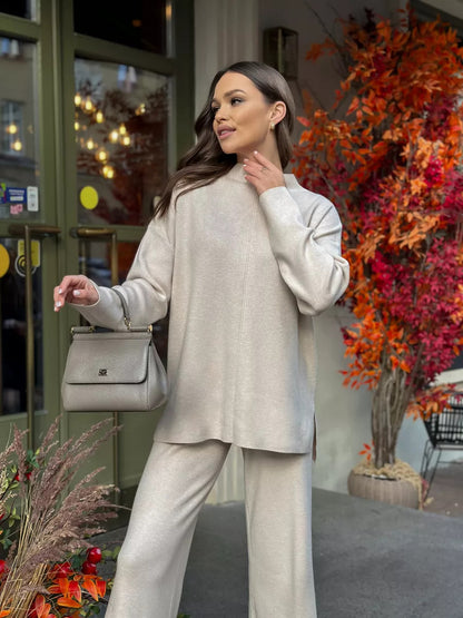 Women's Long Sleeve Sweater Pants Suit